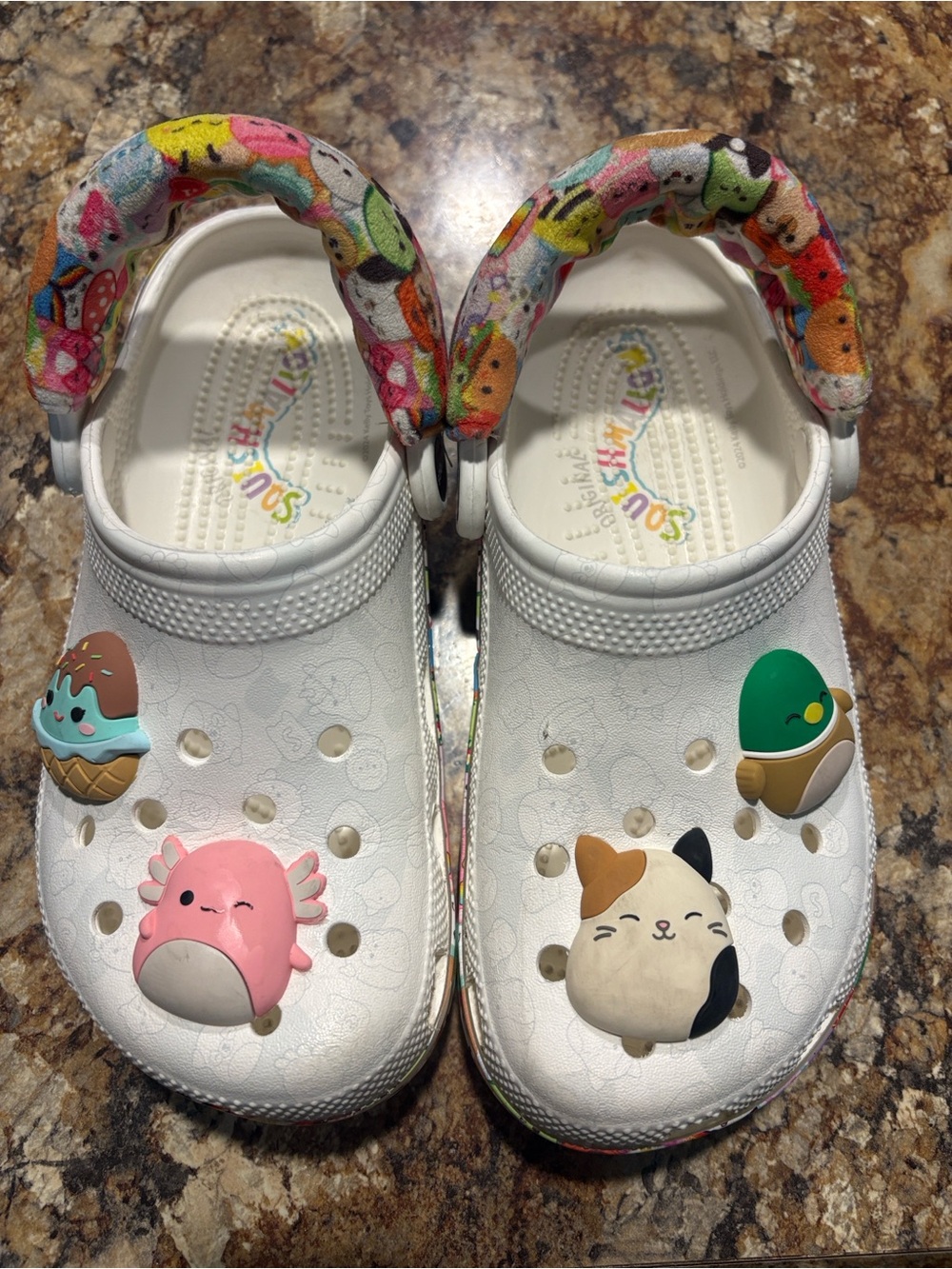 White Squishmallow Clog Sandals with Colorful Character Strap